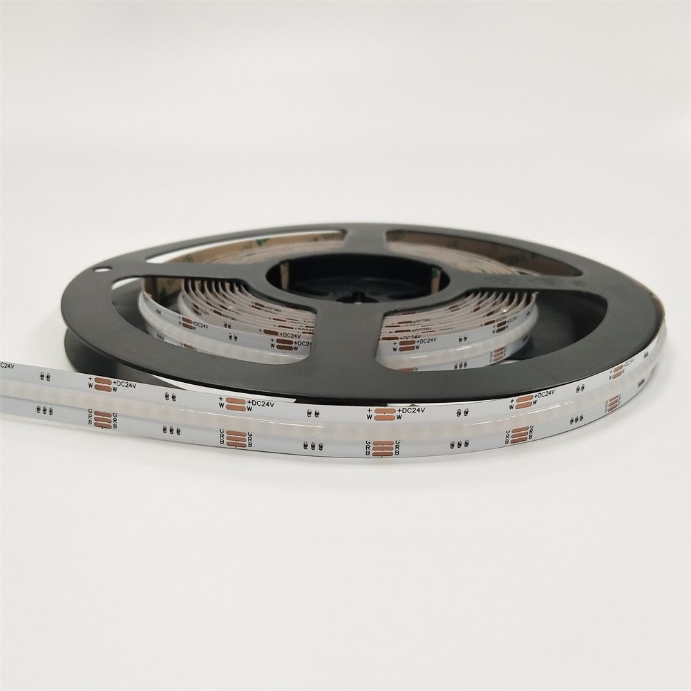 RGBW COB LED strip wound on a reel with the lights off